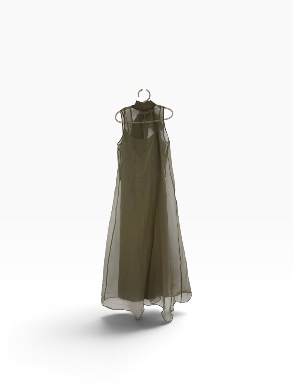 CAARA Alette Organza Maxi Dress  Sleeveless High-Neck Back Bow in Grey Moss NEW - Picture 2 of 14